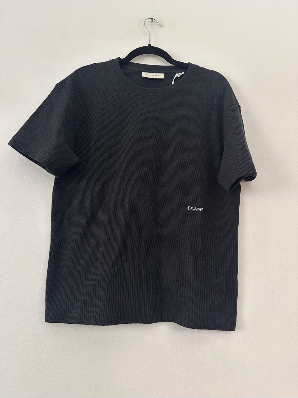 FRAME Mens Solid Jacquard Cotton T-Shirt Black Size Small ] NWT Luxury Tee